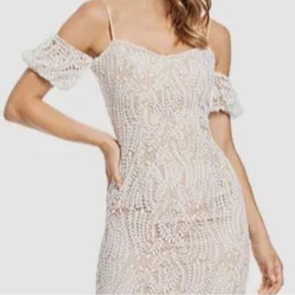 Dress The Population Women's White Beige Lace Sacha Shoulder-H3 - Picture 4 of 12